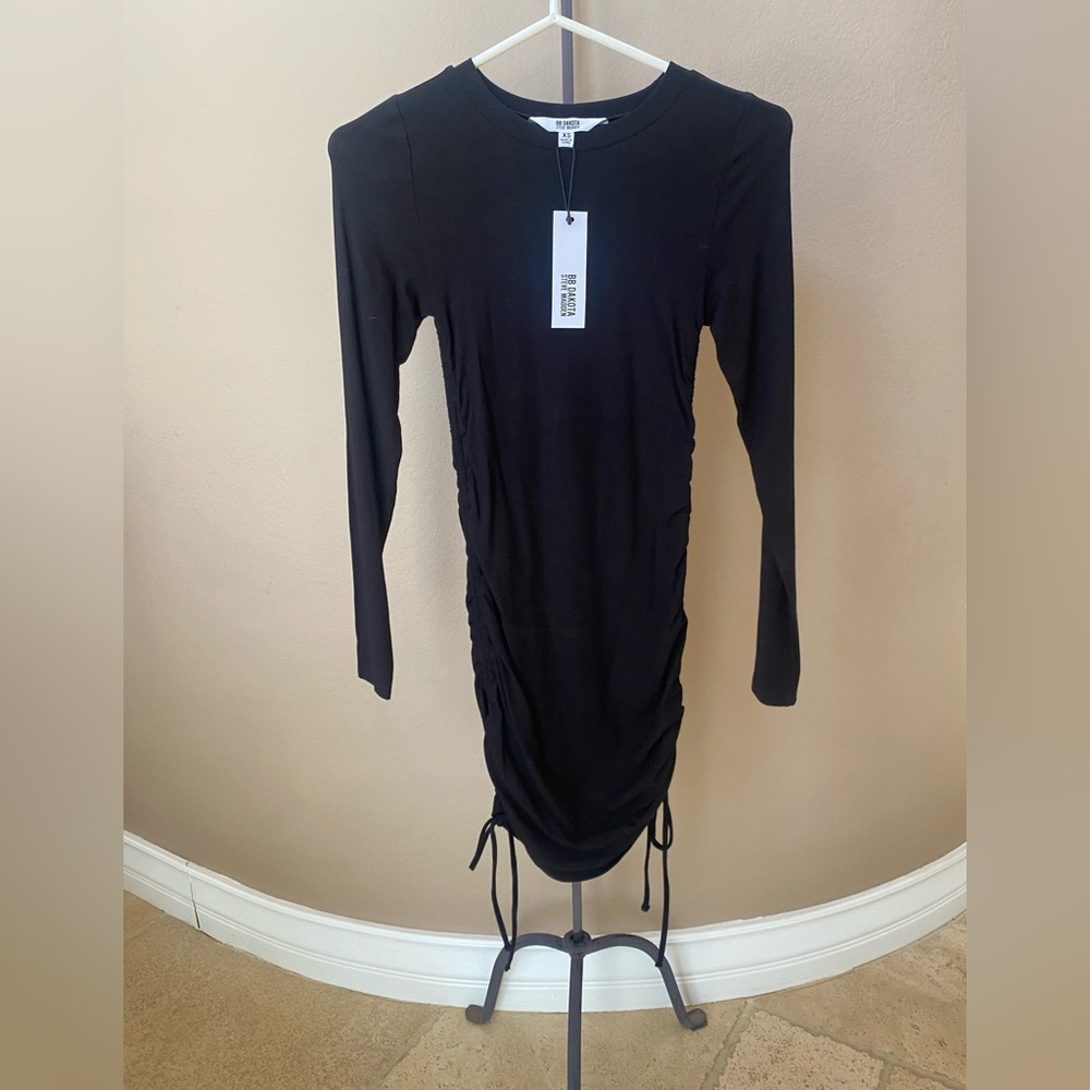 BB Dakota Black Ruched Off the Shoulder Bodycon Dress